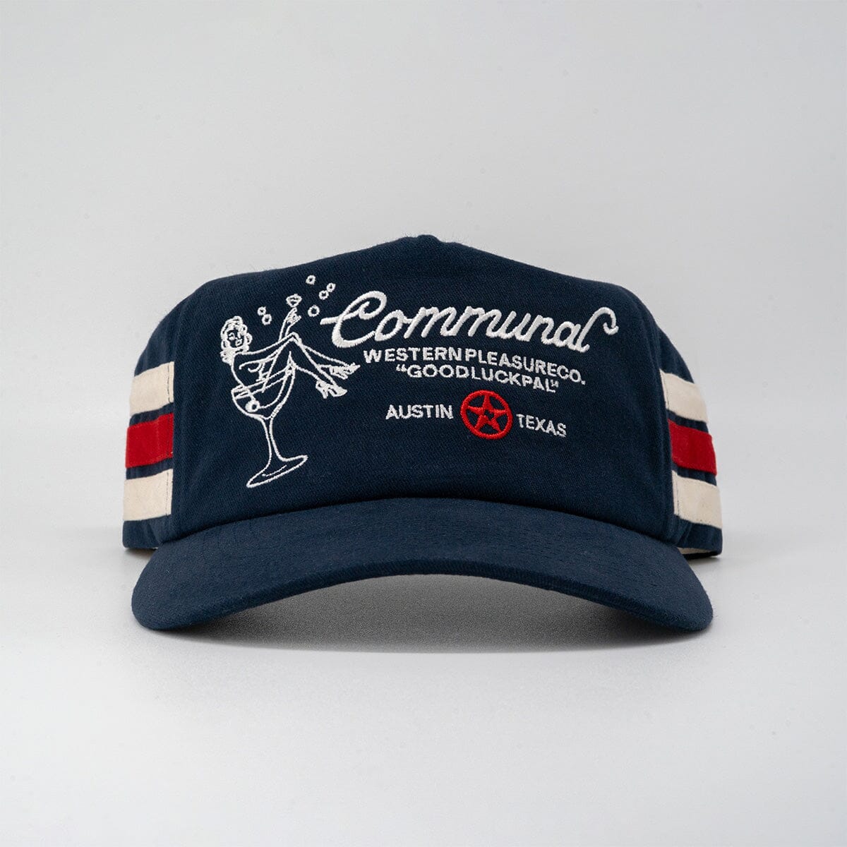 Cowboy Martini Hat Communal Navy Blue Cotton Twill Mesh Flap