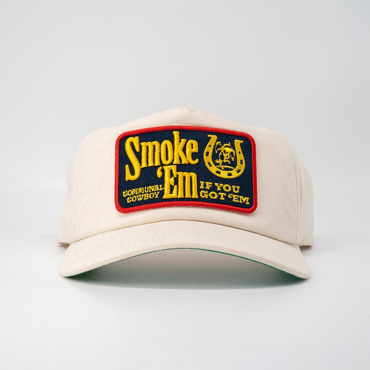 Smoke 'Em Hat Communal Vintage White Cotton Twill Mesh Flap